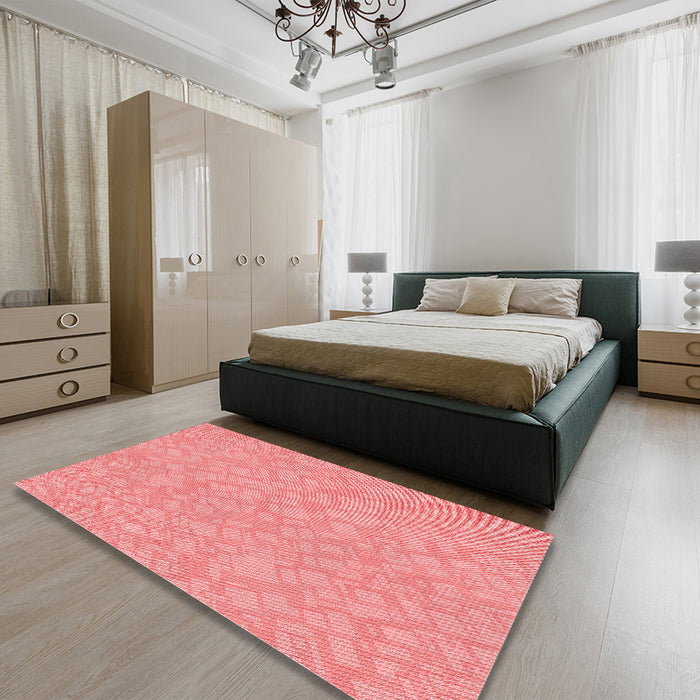 Round Machine Washable Transitional Light Salmon Pink Rug in a Office, wshpat2694rd