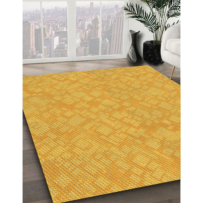 Machine Washable Transitional Deep Yellow Rug in a Family Room, wshpat2694yw