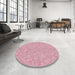 Round Machine Washable Transitional Light Pink Rug in a Office, wshpat2694