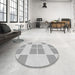 Round Patterned Gunmetal Gray Rug in a Office, pat2696gry