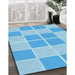 Patterned Deep Sky Blue Rug in Family Room, pat2696lblu