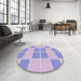 Round Machine Washable Transitional Pale Lilac Purple Rug in a Office, wshpat2696