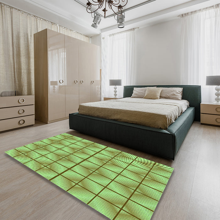 Patterned Yellow Green Rug in a Bedroom, pat2697grn
