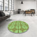 Round Patterned Yellow Green Rug in a Office, pat2697grn