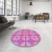 Round Machine Washable Transitional Magenta Pink Rug in a Office, wshpat2697