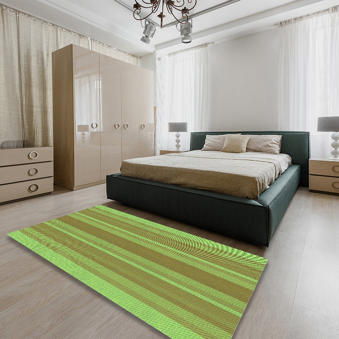 Patterned Dark Yellow Green Rug in a Bedroom, pat2698grn