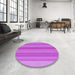 Round Patterned Fuchsia Magenta Purple Rug in a Office, pat2698pur