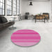 Round Machine Washable Transitional Deep Pink Rug in a Office, wshpat2698