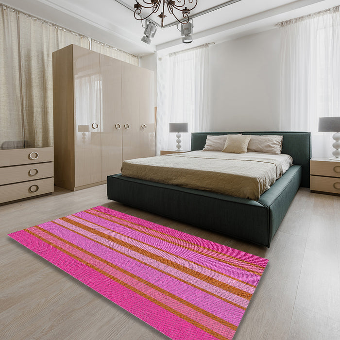 Machine Washable Transitional Deep Pink Rug in a Bedroom, wshpat2699