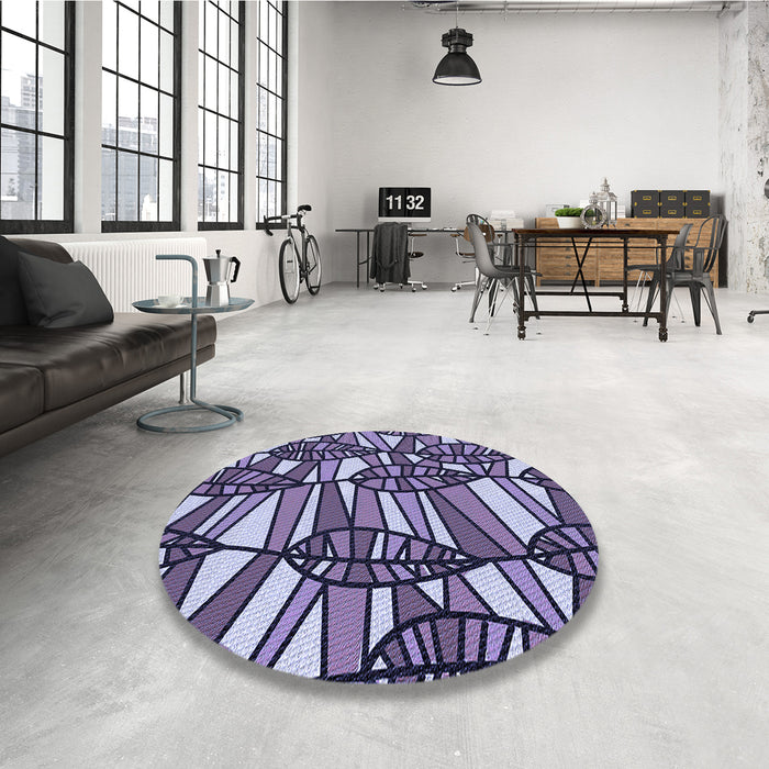 Round Patterned Blue Rug in a Office, pat270blu