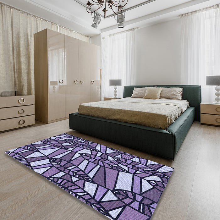 Patterned Blue Rug in a Bedroom, pat270blu