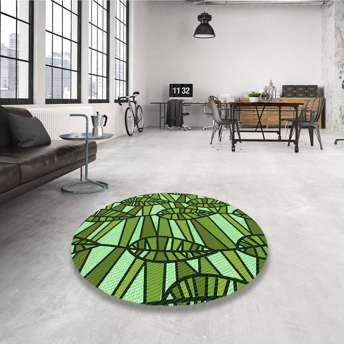 Round Patterned Green Rug in a Office, pat270grn