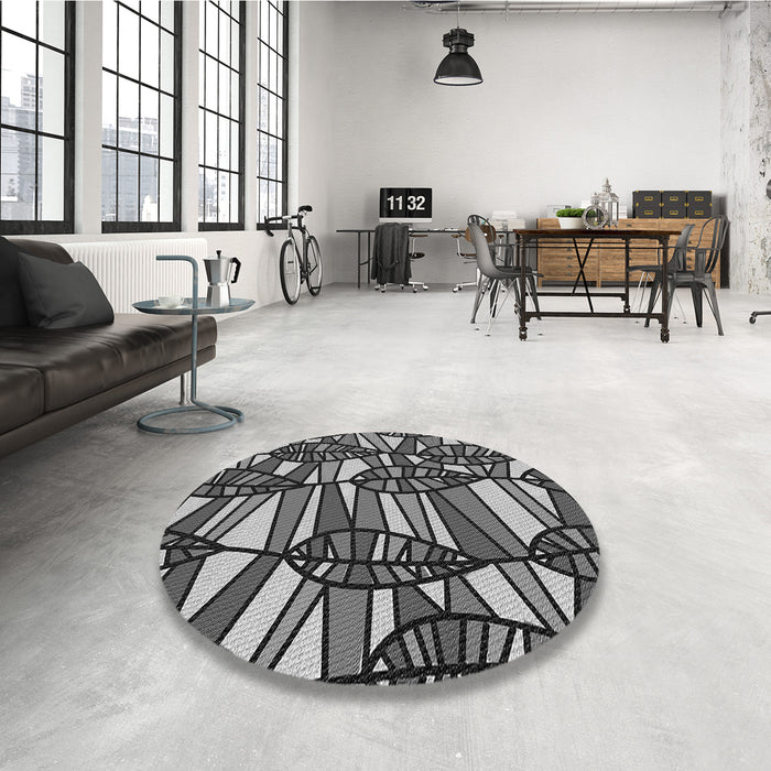 Round Patterned Charcoal Black Rug in a Office, pat270gry
