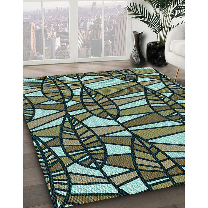 Patterned Gunmetal Green Rug in Family Room, pat270lblu