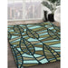 Patterned Gunmetal Green Rug in Family Room, pat270lblu