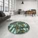 Round Patterned Gunmetal Green Rug in a Office, pat270lblu