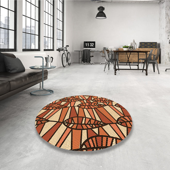 Round Patterned Orange Rug in a Office, pat270org