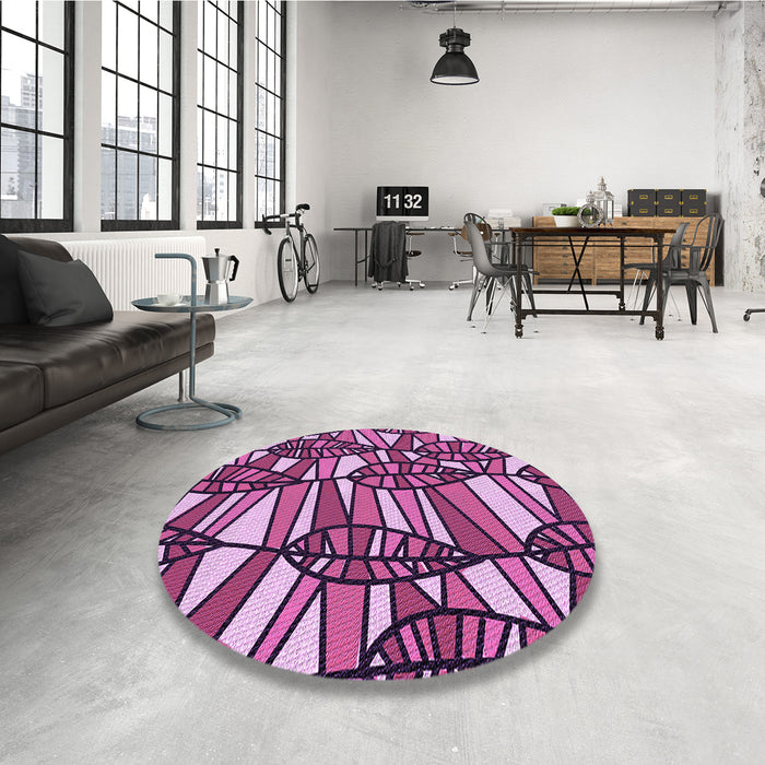 Round Patterned Deep Mauve Purple Rug in a Office, pat270pur