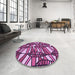 Round Patterned Deep Mauve Purple Rug in a Office, pat270pur