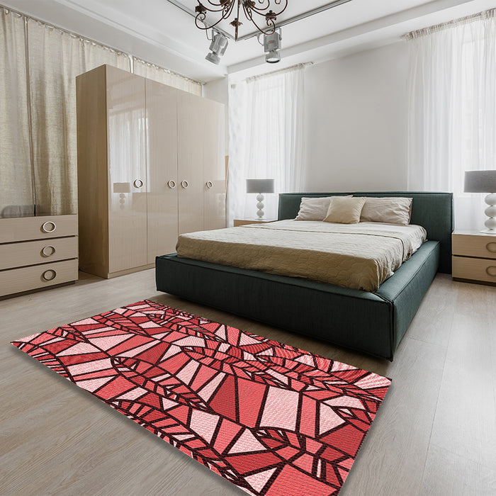 Patterned Pastel Red Pink Rug in a Bedroom, pat270rd