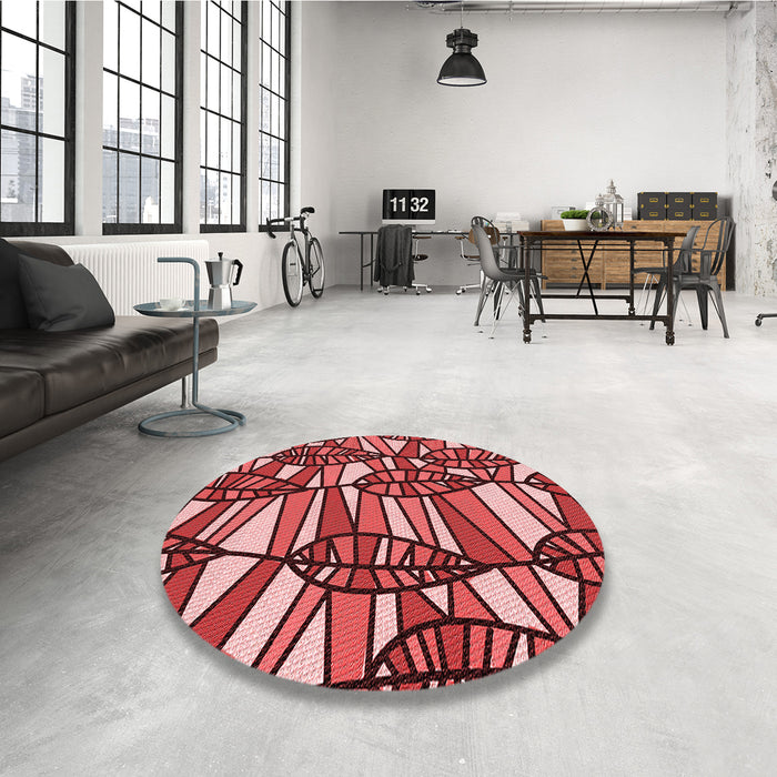 Round Patterned Pastel Red Pink Rug in a Office, pat270rd