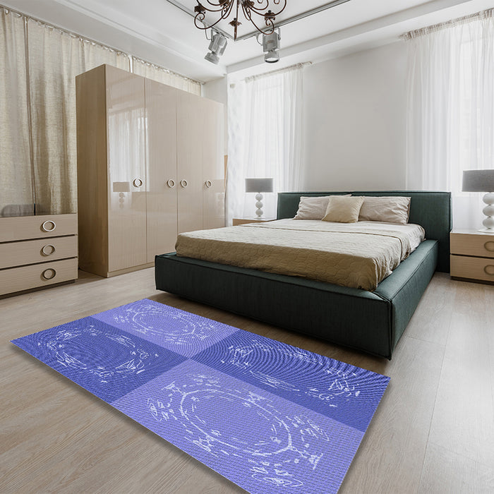 Patterned Sky Blue Rug in a Bedroom, pat2700blu