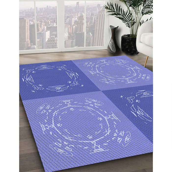 Patterned Sky Blue Rug in Family Room, pat2700blu
