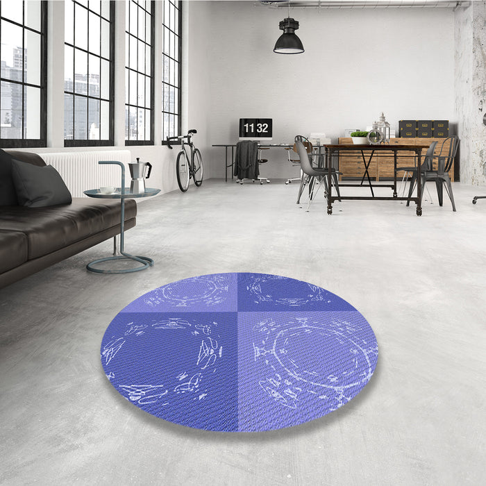 Round Patterned Sky Blue Rug in a Office, pat2700blu