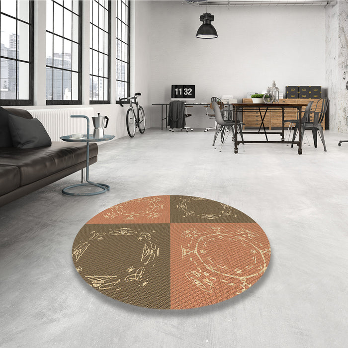 Round Patterned Sienna Brown Rug in a Office, pat2700brn