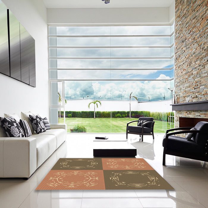 Square Patterned Sienna Brown Rug in a Living Room, pat2700brn