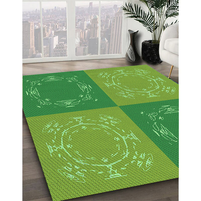 Patterned Green Rug in Family Room, pat2700grn