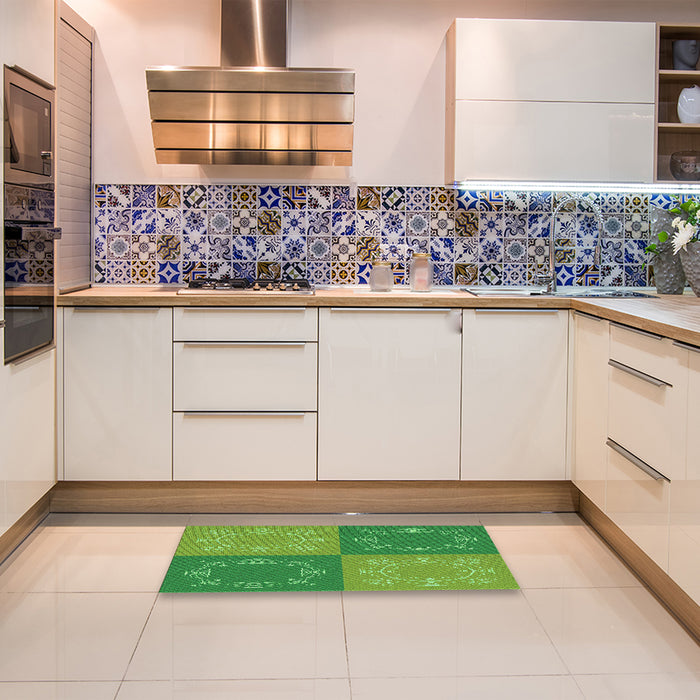 Patterned Green Rug in a Kitchen, pat2700grn