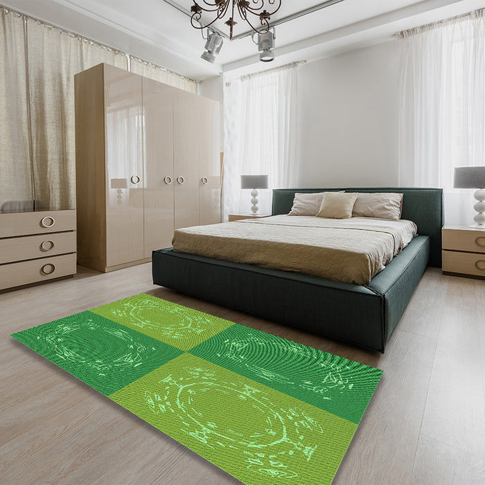 Patterned Green Rug in a Bedroom, pat2700grn