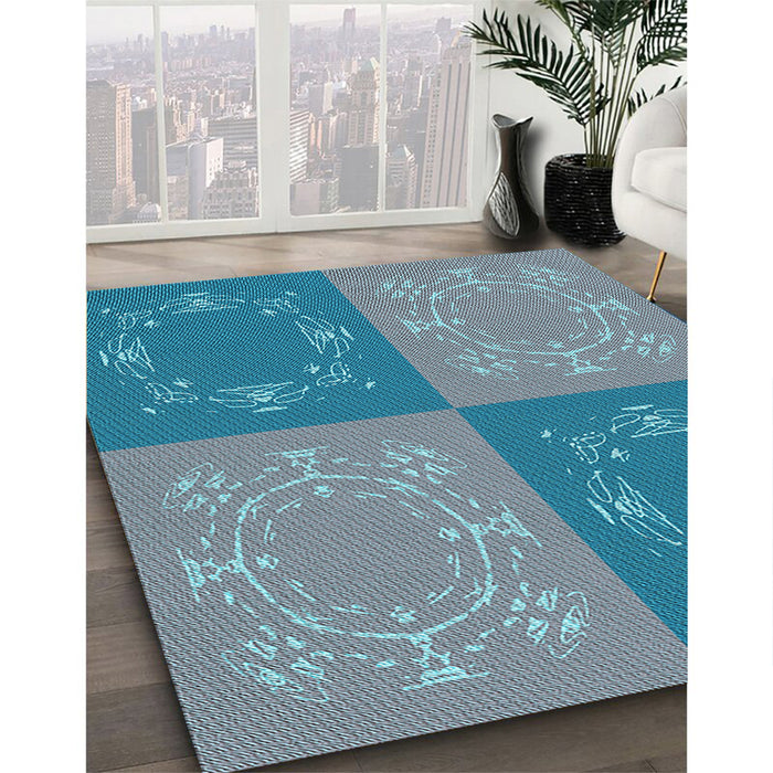 Patterned Steel Blue Rug in Family Room, pat2700lblu