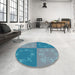 Round Patterned Steel Blue Rug in a Office, pat2700lblu