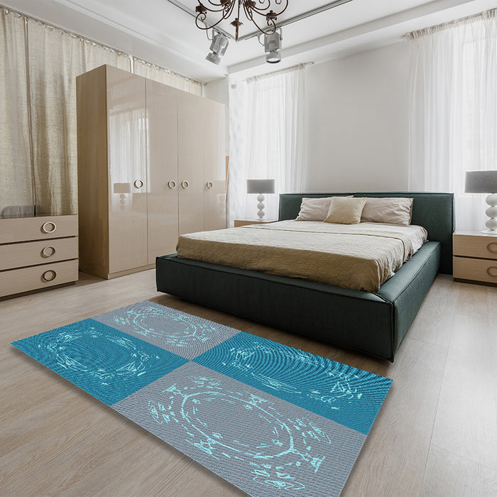 Patterned Steel Blue Rug in a Bedroom, pat2700lblu