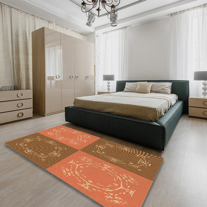 Patterned Mahogany Brown Rug in a Bedroom, pat2700org