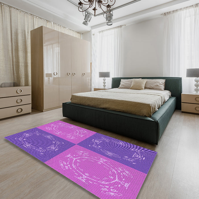 Patterned Purple Rug in a Bedroom, pat2700pur