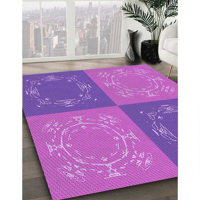 Patterned Purple Rug in Family Room, pat2700pur