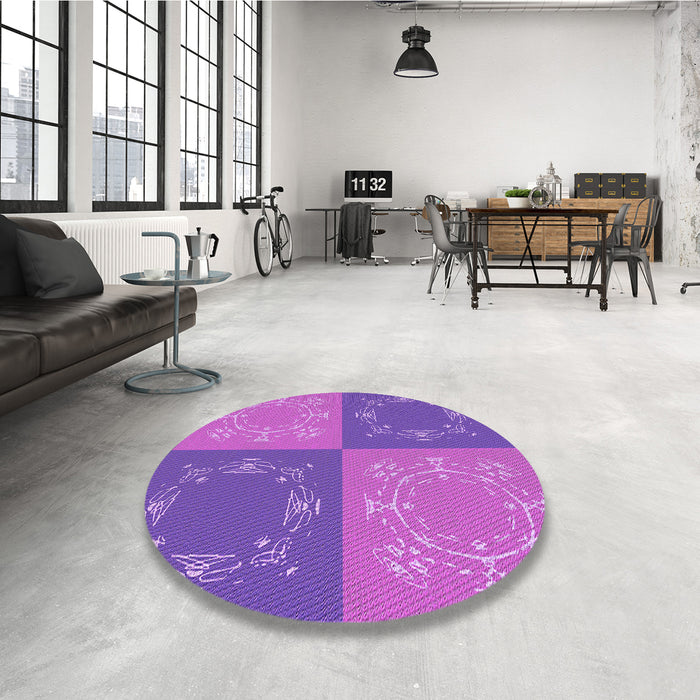 Round Patterned Purple Rug in a Office, pat2700pur