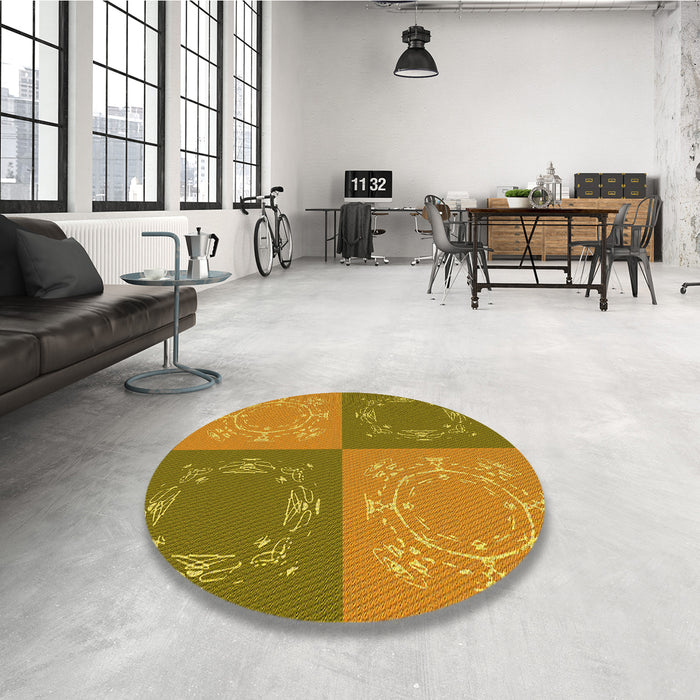 Round Patterned Orange Gold Rug in a Office, pat2700yw