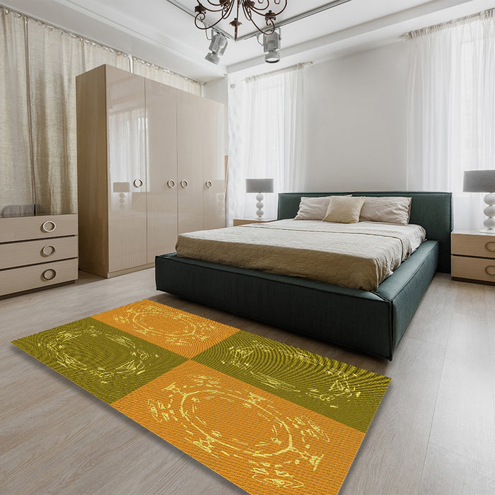 Patterned Orange Gold Rug in a Bedroom, pat2700yw
