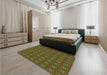 Patterned Dark Yellow Green Rug in a Bedroom, pat2701grn