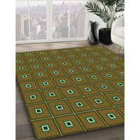 Patterned Dark Yellow Green Rug, pat2701grn