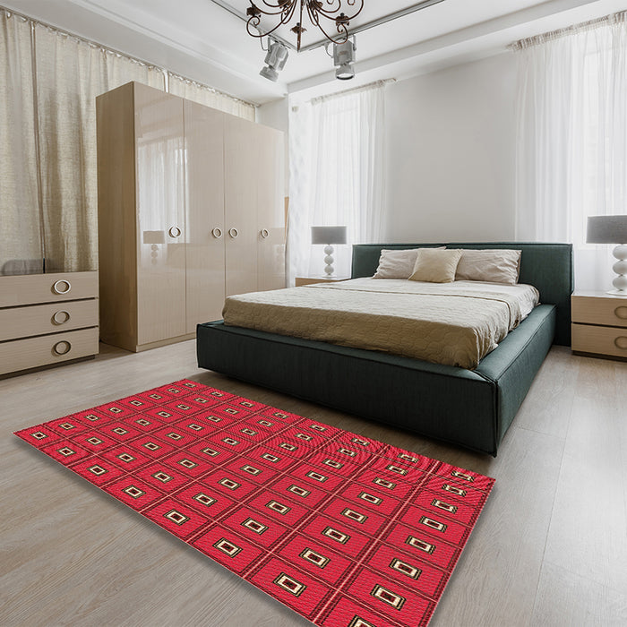Patterned Red Rug in a Bedroom, pat2701org