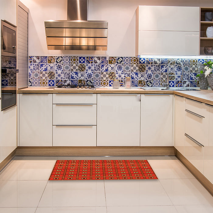 Patterned Mahogany Brown Rug in a Kitchen, pat2701yw
