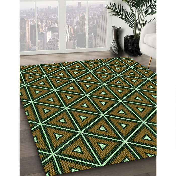 Patterned Olive Green Rug in Family Room, pat2702grn