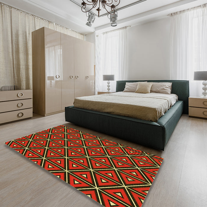 Patterned Cranberry Red Rug in a Bedroom, pat2702yw