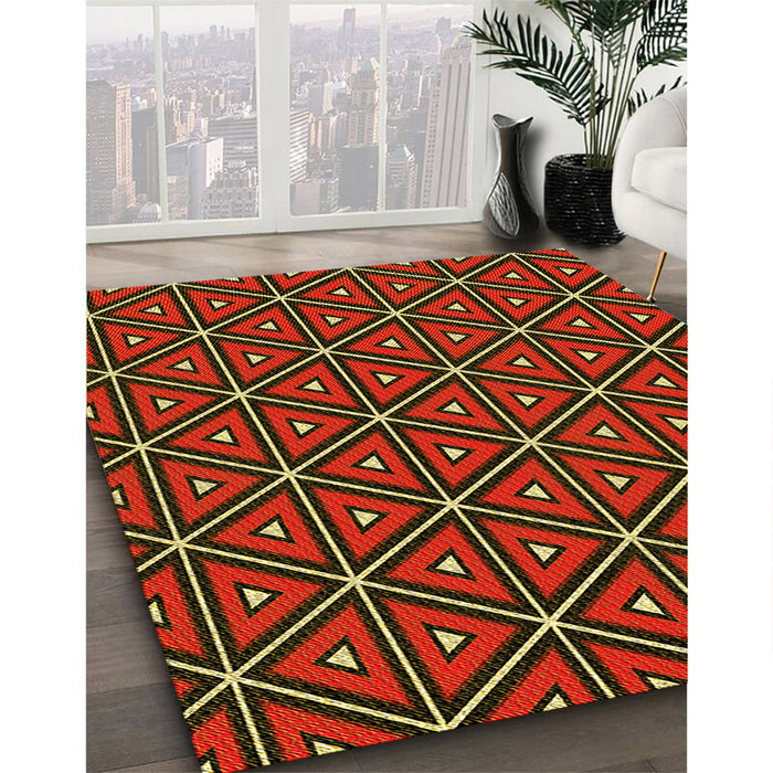 Patterned Cranberry Red Rug in Family Room, pat2702yw