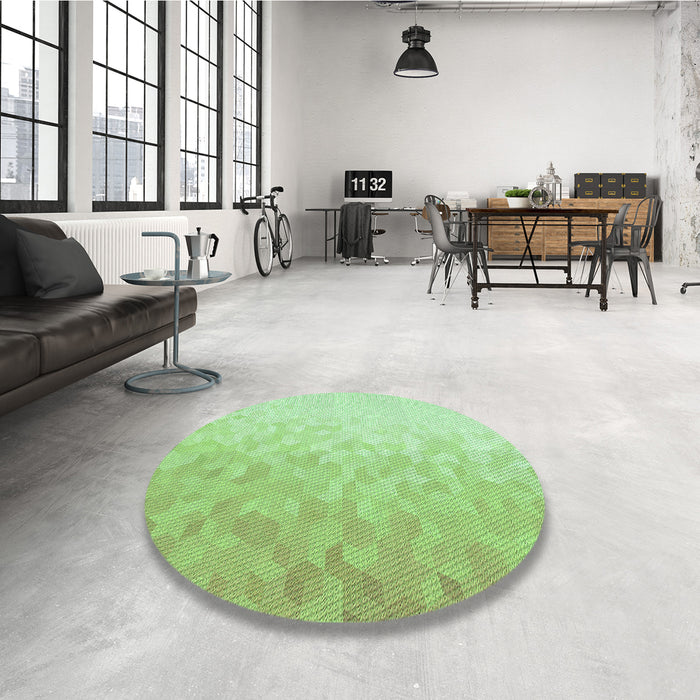 Round Patterned Green Rug in a Office, pat2703grn